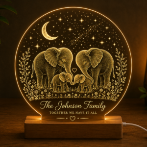 Personalised Elephant Family LED Lamp – Custom Family Acrylic Night Light