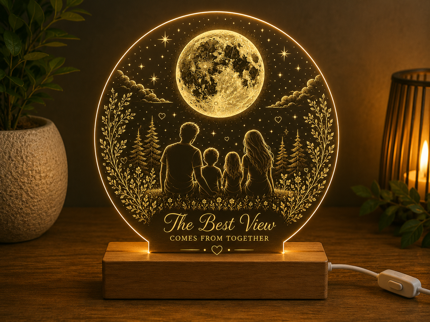 Personalised Family Moon LED Lamp – Custom Family Acrylic Night Light