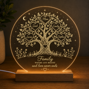 Personalised Family Tree LED Lamp – Custom Engraved Acrylic Night Light with Names