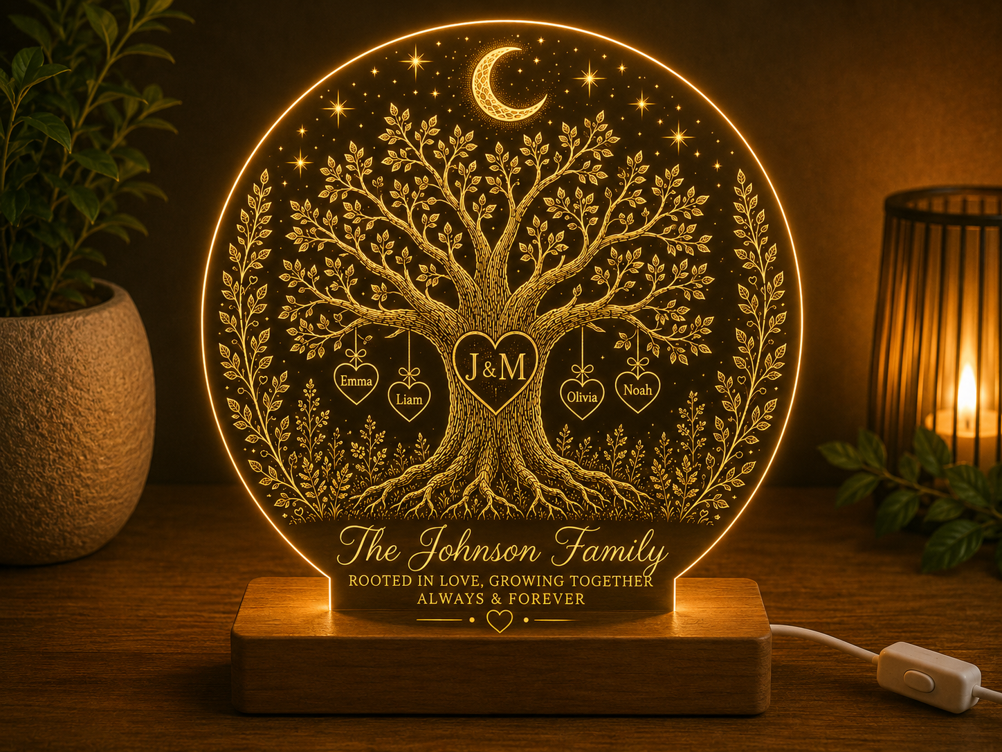 Personalised Family Tree LED Lamp – Custom Family Name Acrylic Night Light