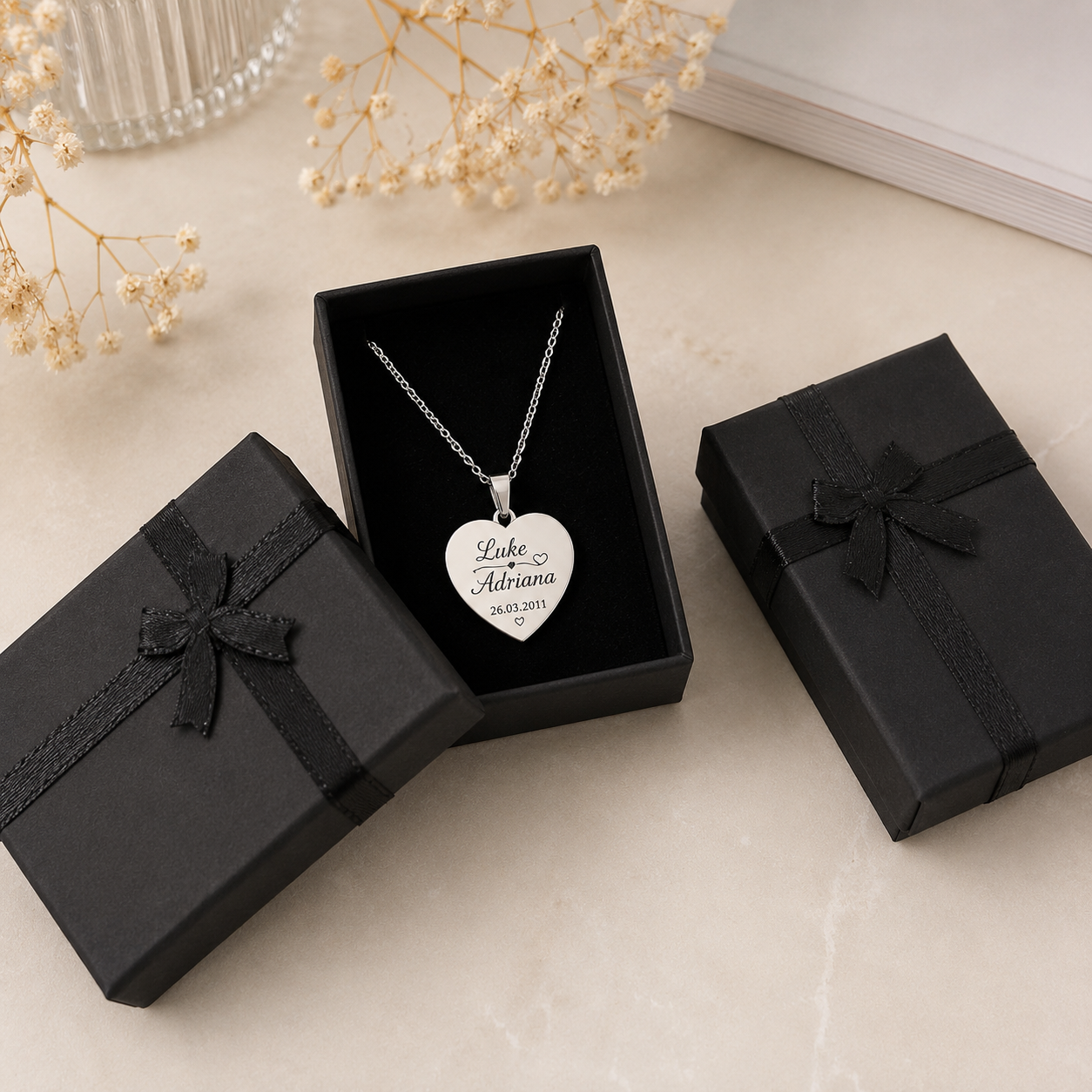 Personalised Heart Necklace – Custom Engraved Names & Date / Own Text - Image 4