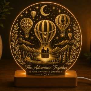 Personalised Hot Air Balloon LED Lamp – Custom Couple Acrylic Night Light