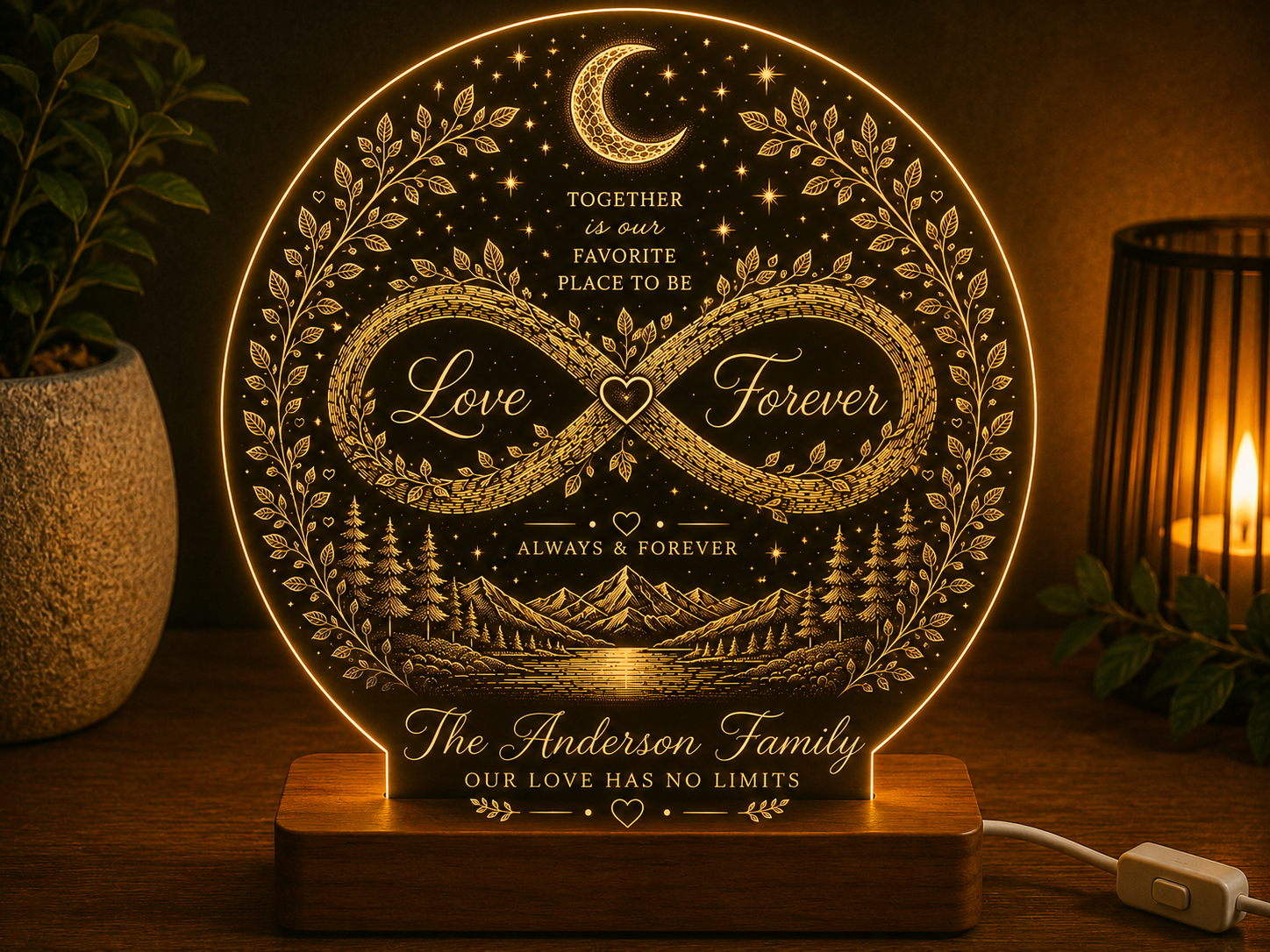 Personalised Infinity Love LED Lamp – Custom Family Acrylic Night Light
