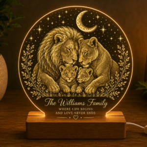 Personalised Lion Family LED Lamp – Custom Family Acrylic Night Light