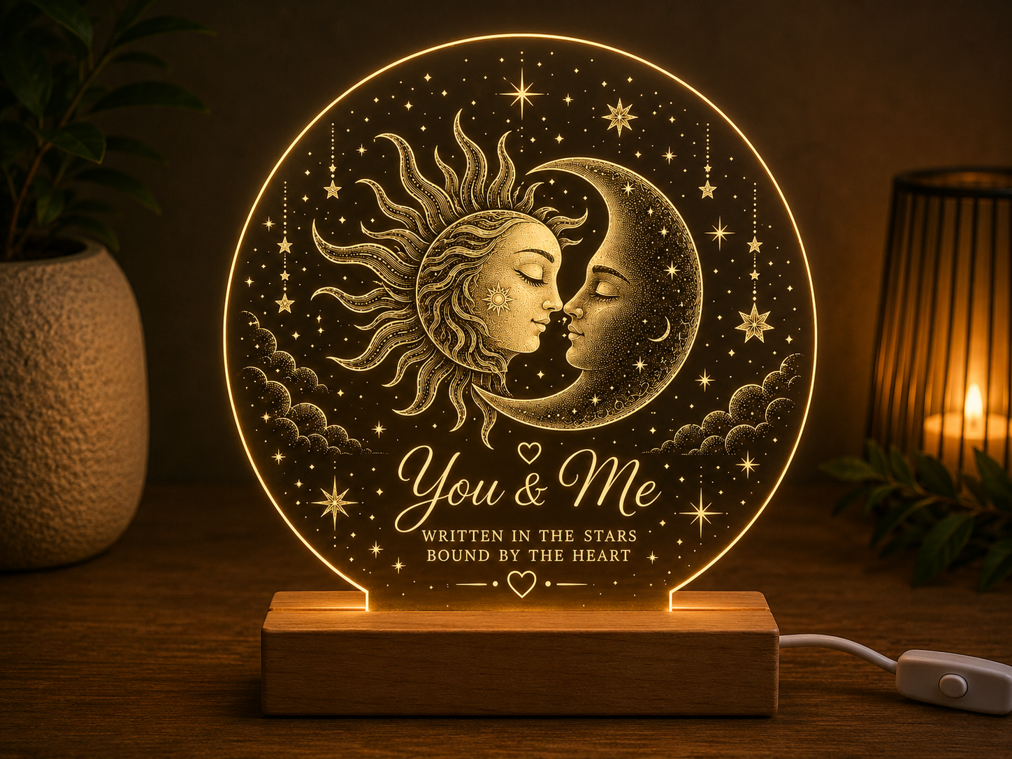 Personalised Sun & Moon LED Lamp – Custom Couple Acrylic Night Light
