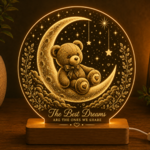 Personalised Teddy Bear Moon LED Lamp – Custom Name Acrylic Night Light