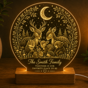 Personalised Woodland Family LED Lamp – Custom Family Acrylic Night Light