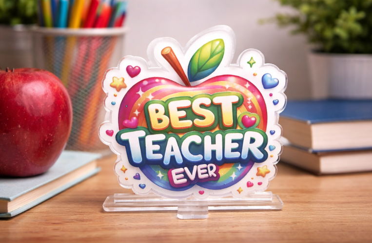 Best Teacher Ever Gift Acrylic Desk Sign | Thank You Teacher Present UK - Image 2