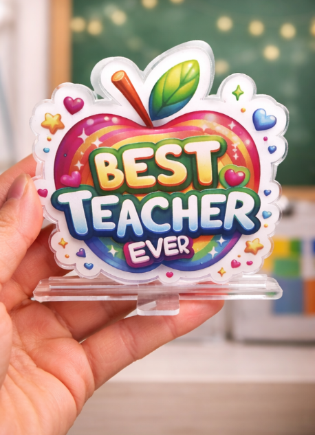 Best Teacher Ever Gift Acrylic Desk Sign | Thank You Teacher Present UK