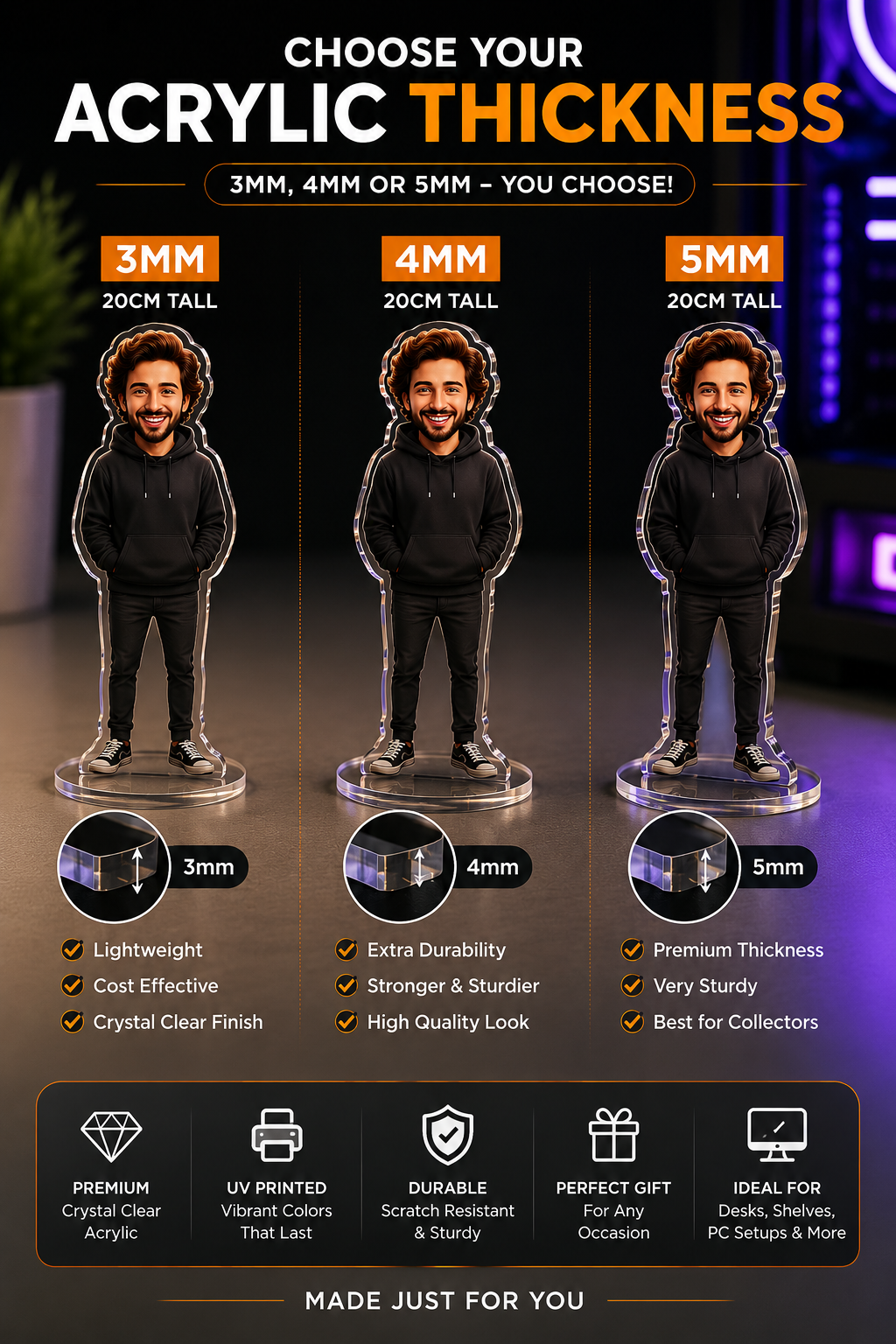 Personalised Acrylic Standee – Custom Photo, Character, Logo or Mini Me Display