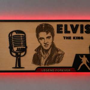 Elvis Wall Art – Handmade Wooden Plaque – 40cm LED Music Sign