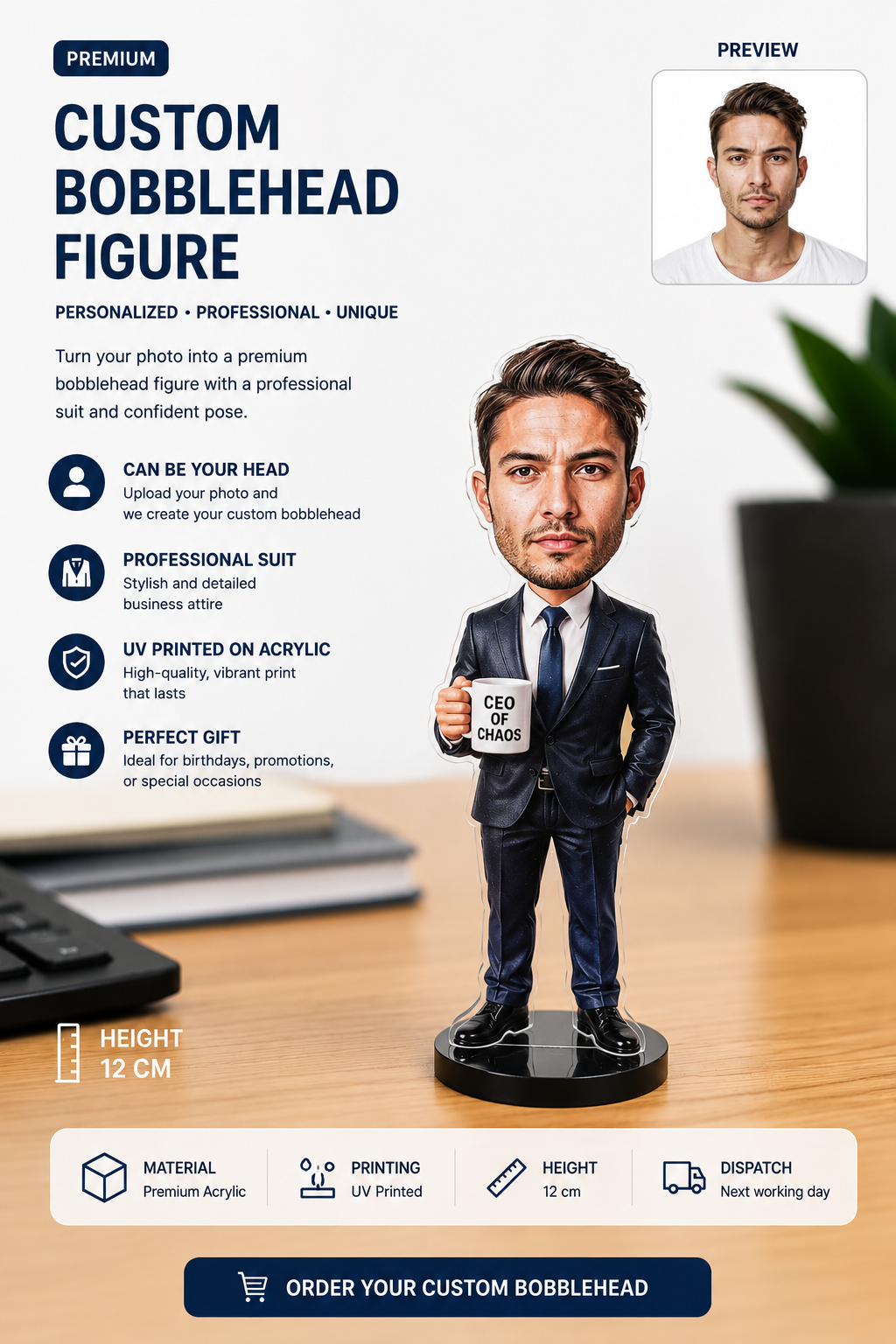 Personalised 2D Acrylic "Mini-Me" Bobblehead - 12cm Custom Photo Standee - Image 3