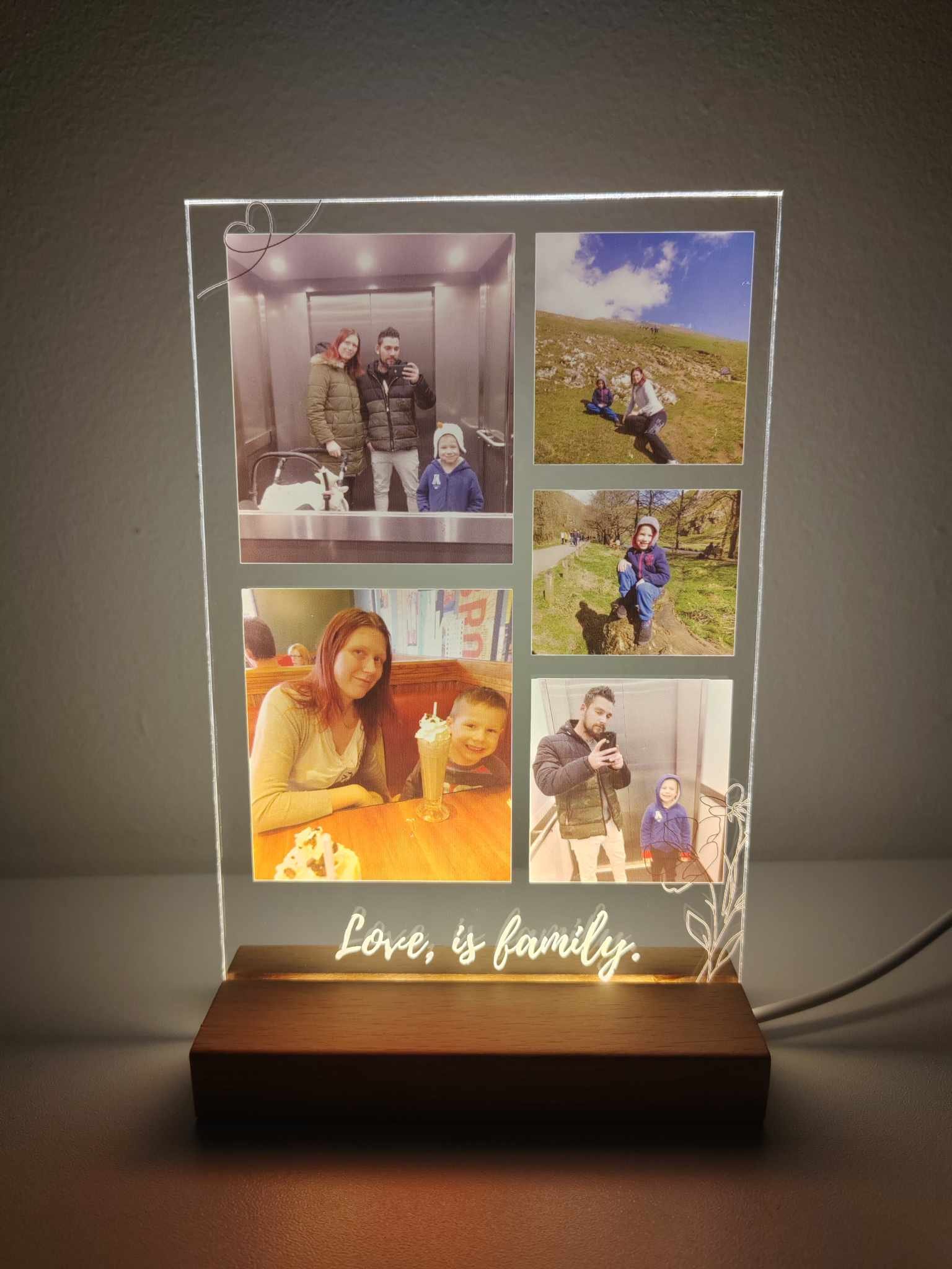 Personalised Acrylic Photo Plaque - LED Night Light Memory Lamp