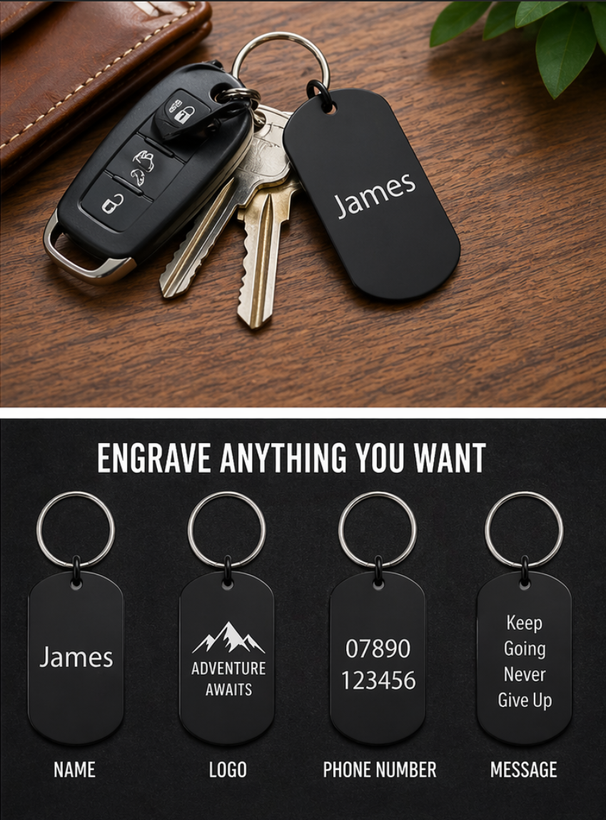 Personalised Aluminium Keychain | Custom Engraved Keyring | Double Sided Name Logo | UK Gift - Image 2