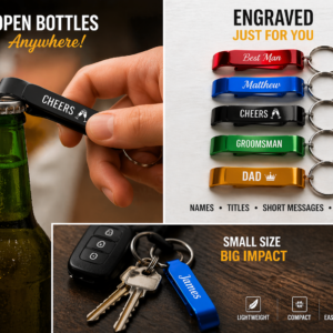 Personalised Bottle Opener Keyring UK – Engraved Keychain | Groomsmen Gift | Custom Name Keyring