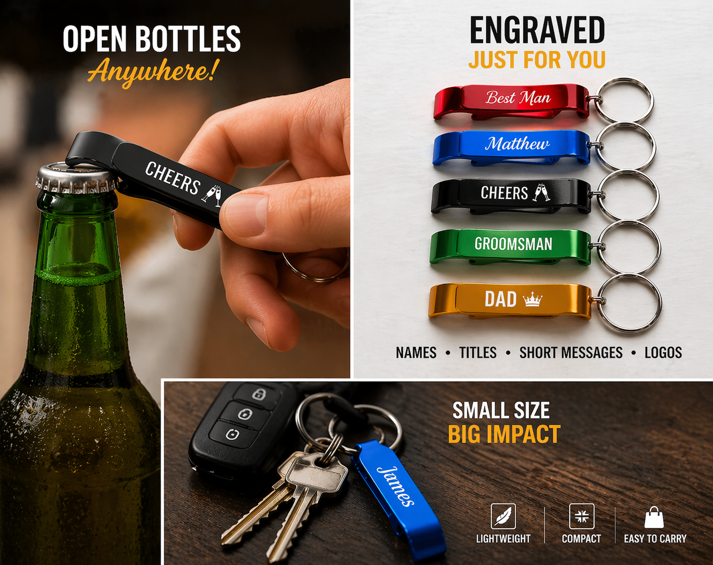 Personalised Bottle Opener Keyring UK – Engraved Keychain | Groomsmen Gift | Custom Name Keyring