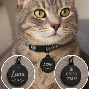 Personalised Cat ID Tag UK – Engraved Name & Phone Number | Double-Sided Pet Tag