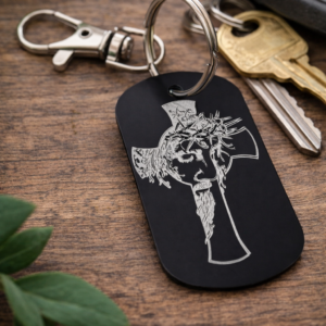 Personalised Christian Keyring – Engraved Jesus Cross Keychain – Custom Text Gift