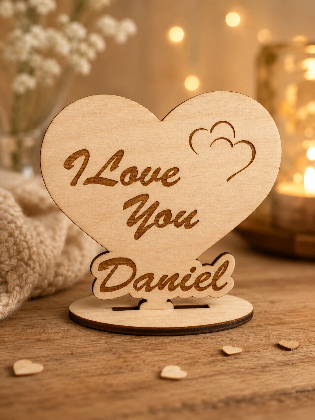 Personalised "I Love You" Wooden Heart Decoration