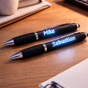 Personalised Light Up Black Ink Pen with Stylus - Custom Engraved Gift
