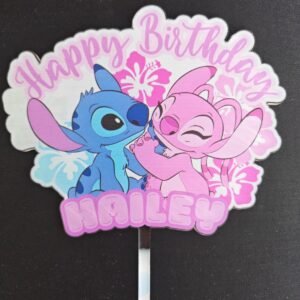 Personalised Stitch Inspired Cake Topper | Custom Name Birthday Cake Decoration | Acrylic UV Printed Topper