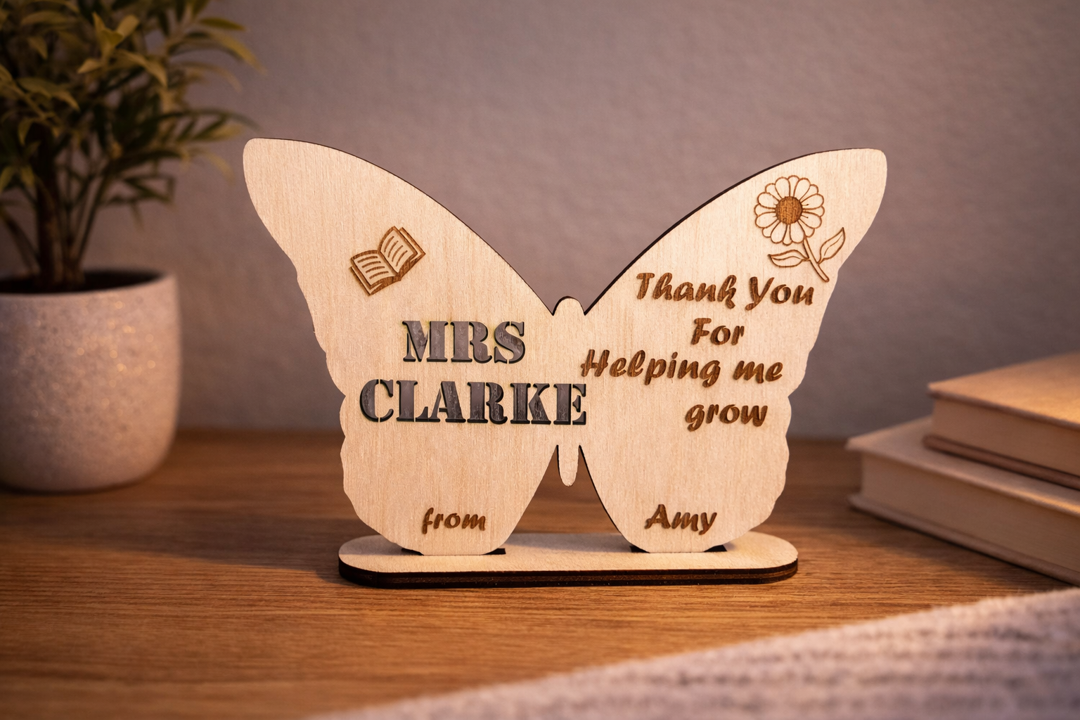 Personalised Thank You Teacher Wooden Gift - Butterfly