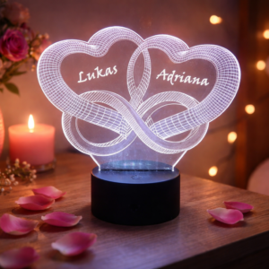 Personalised Two Hearts 3D LED Night Light