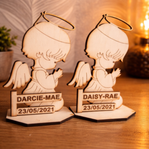 Personalised Wooden Angel Figurine - Birth & Memorial Keepsake