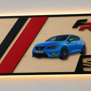 Seat Leon FR Wall Art – Handmade Wooden Plaque – 40cm LED Garage Sign